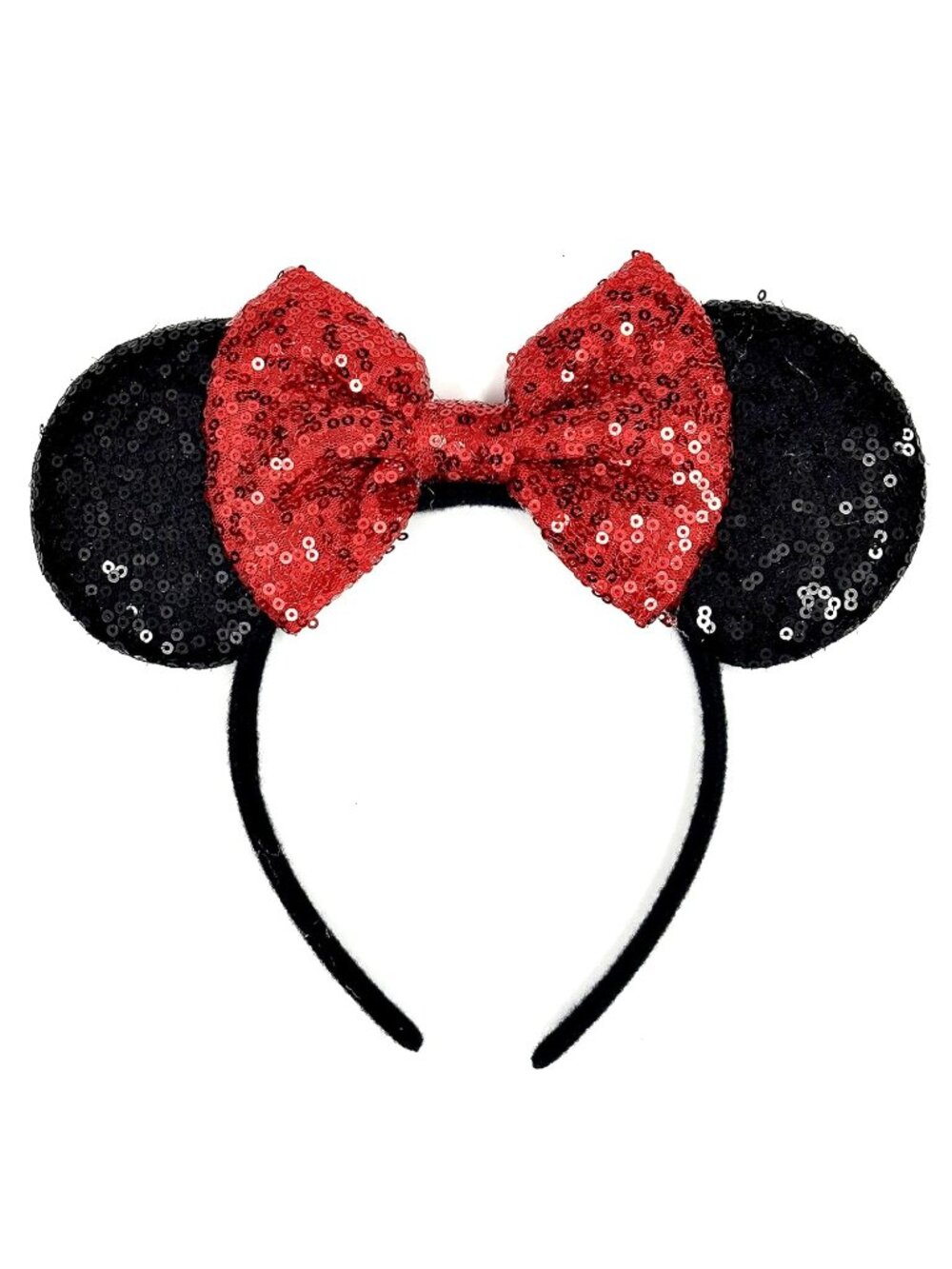 Women 01-Red Sequin Polyester Shiny Bows Mickey Mouse Headband